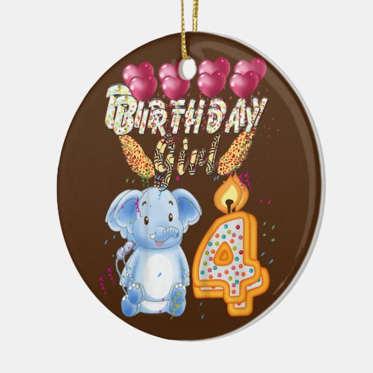 キッズキッズ4歳ゾウ誕生日ガールカワイイ セラミックオーナメント (左)