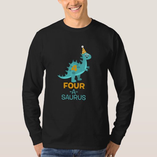 キッズキッズ4th誕生日Four A Saurus Dinosagra Tシャツ (正面)