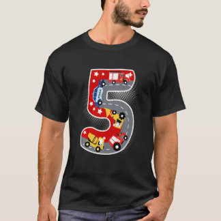 キッズキッズ5誕生日5年Firetruckと Tシャツ