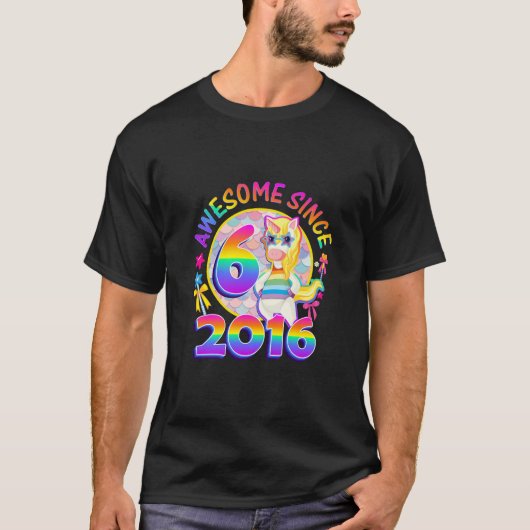キッズキッズ6thバースデーパーティーUnicorn女の子6年 Tシャツ (正面)