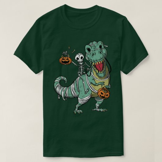 キッズキッズT re恐竜ハロウィーン骨格カボチャ Tシャツ (デザイン正面)