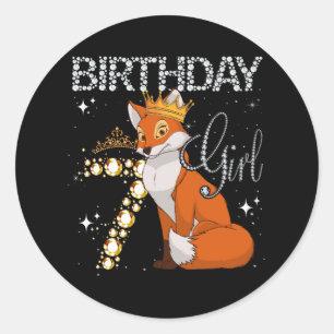 キッズキツネ動物愛好家7th誕生日ガールキツネB-day ラウンドシール