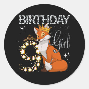 キッズキツネ動物愛好家9th誕生日ガールキツネB-day ラウンドシール
