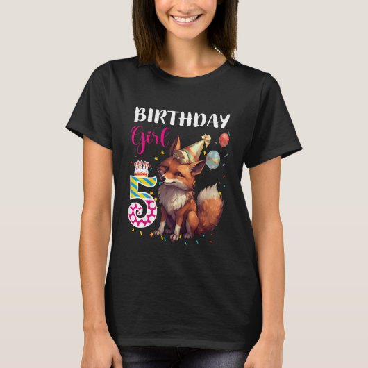 キッズキツネ動物5th誕生日ガールキツネB日5年 Tシャツ (正面)