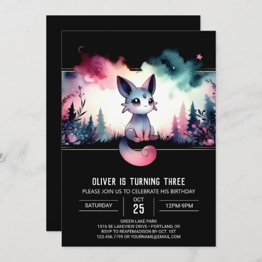 キッズキャットお洒落誕生日 招待状 (正面/裏面)