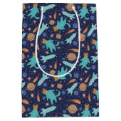 キッズキャット宇宙飛行士宇宙ロケット船惑星 ミディアムペーパーバッグ (正面)