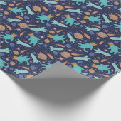 キッズキャット宇宙飛行士宇宙ロケット船惑星 ラッピングペーパー (角)