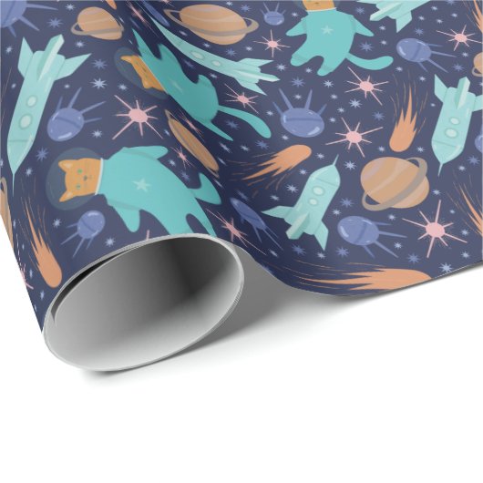 キッズキャット宇宙飛行士宇宙ロケット船惑星 ラッピングペーパー (ロールコーナー)
