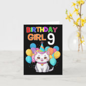 キッズキャット誕生日9 Birthday Partyガールズ9誕生 カード (黄色い花)
