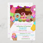 キッズキャンディースイートアイスクリームANY AGE誕生パーティー 招待状 (正面/裏面)