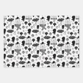 キッズキュートウィンターベアーハットミッテン雪の雲B/W ラッピングペーパーシート (正面)