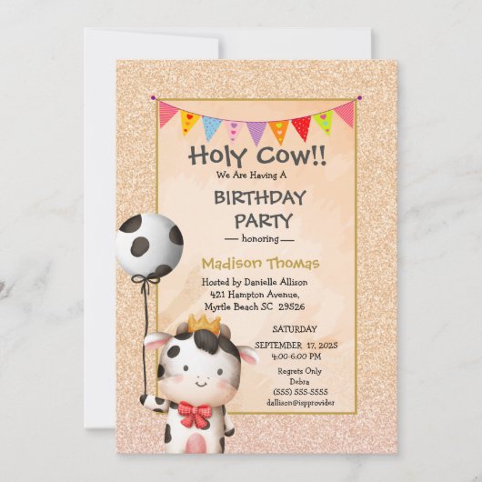 キッズキュートカウガールズグリッターバースデーパーティーの招待 招待状 (正面)