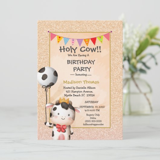 キッズキュートカウガールズグリッターバースデーパーティーの招待 招待状 (スタンド正面)