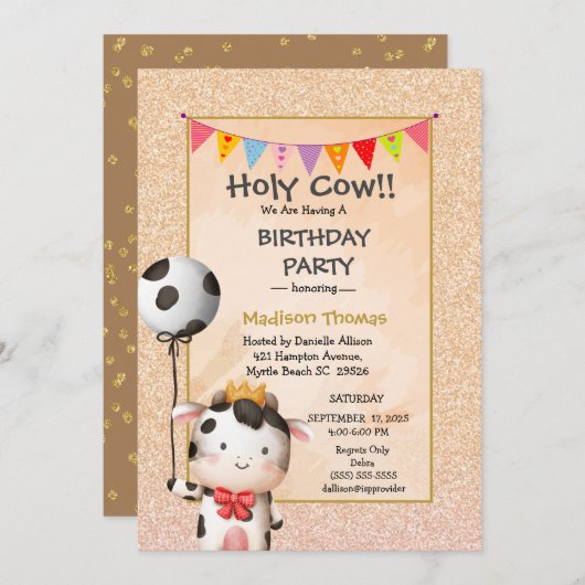 キッズキュートカウガールズグリッターバースデーパーティーの招待 招待状 (正面/裏面)