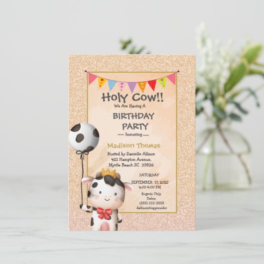 キッズキュートカウガールズグリッター誕生日パーティー 招待状 (スタンド正面)