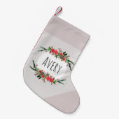 キッズキュートクリスマスフラワーリースと名前 スモールクリスマスストッキング (正面 (吊り時))