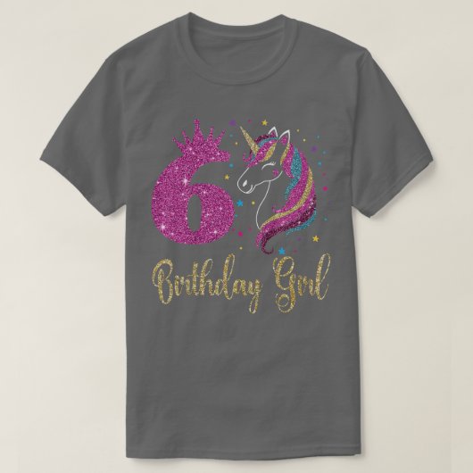 キッズキュートシス誕生日ガールユニコーン6誕生日 Tシャツ (デザイン正面)