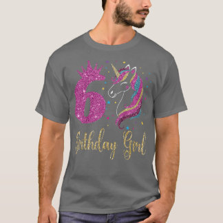 キッズキュートシス誕生日ガールユニコーン6誕生日 Tシャツ
