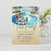 キッズキュートゼブラサファリプールパーティー誕生日 招待状 (スタンド正面)