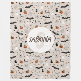 キッズキュートハロウィン不気味秋モノグラム フリースブランケット