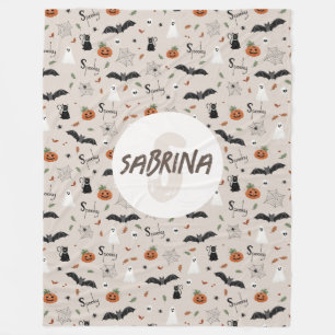 キッズキュートハロウィン不気味秋モノグラム フリースブランケット