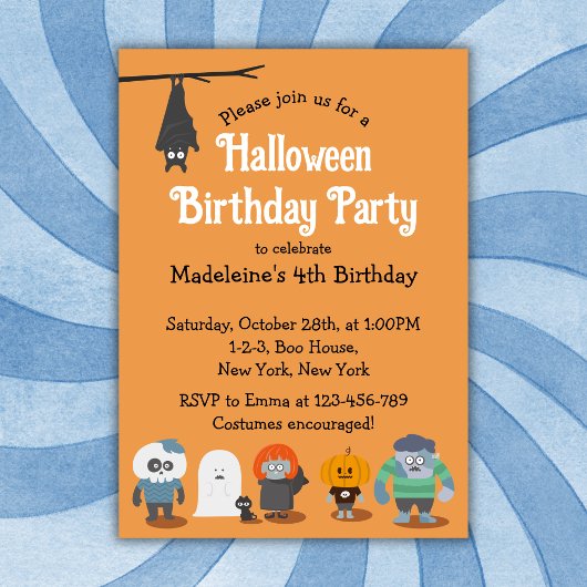 キッズキュートハロウィーン誕生日パーティー 招待状