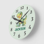 キッズキュートパーソナライズされた恐竜の部屋時計 ラウンド壁時計 (傾斜)