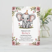 キッズキュートピンクエレファント3rd誕生日パーティー 招待状 (スタンド正面)