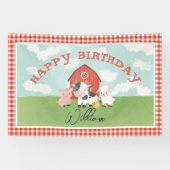 キッズキュートファームアニマル納屋周囲の庭誕生日 横断幕 (横)