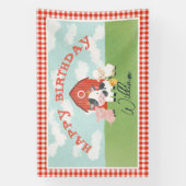 キッズキュートファームアニマル納屋周囲の庭誕生日 横断幕 (縦)