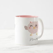キッズキュートフクロウ名前をカスタムするピンク2トーン ツートーンマグカップ (正面右)