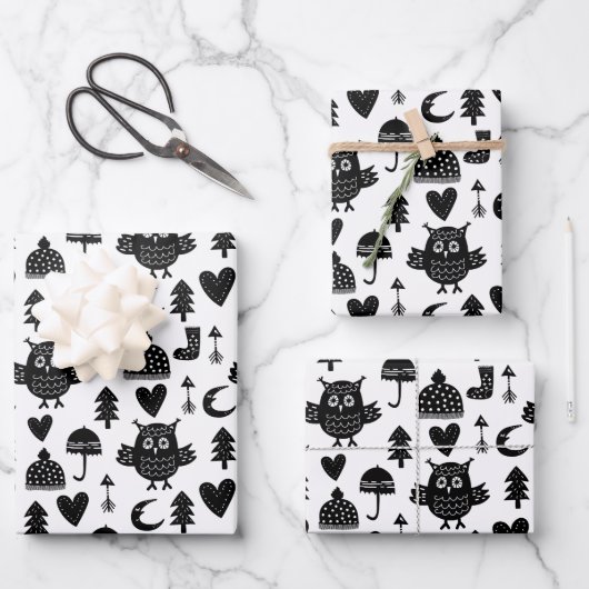 キッズキュートフクロムーンハート傘ウィンターハット ラッピングペーパーシート (正面)