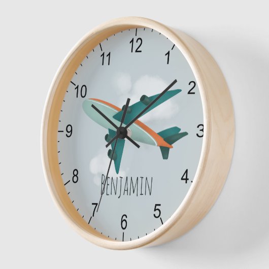 キッズキュートブルーフライトトラベル男の赤ちゃん子供部屋 壁時計 (傾斜)