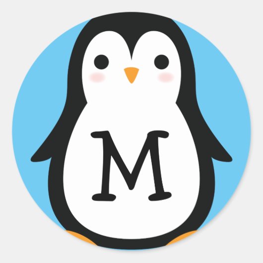 キッズキュートペンギンモノグラム封筒用シールシール ラウンドシール (正面)