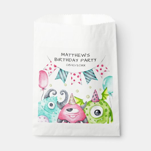 キッズキュートモンスターバースデーパーティー フェイバーバッグ (正面)