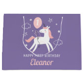 キッズキュートユニコーンパーソナライズされた誕生日 ラージペーパーバッグ (正面)