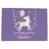 キッズキュートユニコーンパーソナライズされた誕生日 ラージペーパーバッグ (裏面)