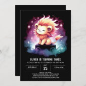 キッズキュートライオン誕生日 招待状 (正面/裏面)