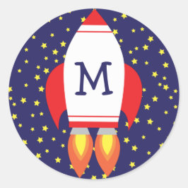 キッズキュートロケットモノグラム封筒用シールシール ラウンドシール