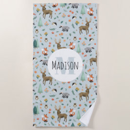 キッズキュート森の動物キッズモノグラム ビーチタオル