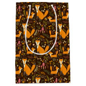 キッズキュート森キツネファミリーキノコ花 ミディアムペーパーバッグ (正面)