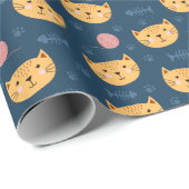 キッズキュート猫顔前糸の玉をプリント ラッピングペーパー (ロールコーナー)