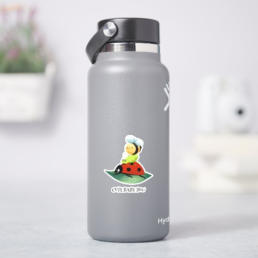 キッズキュート赤いテングバチ緑の葉の上に蜂の虫 シール (HydroFlask)