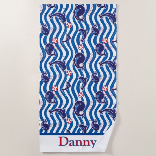 キッズクジラとイルカビーチタオル ビーチタオル (正面)