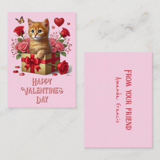 キッズクラスルームのバレンタインデーかわいい子猫 ノートカード (正面/裏面)