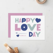 キッズクラスルームのバレンタインデーのブロック文字 ノートカード (正面/裏面インサイチュ)