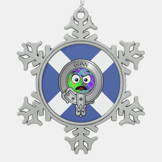 キッズクランガンクレスト&タータンチェックオンサルタイヤ スノーフレークピューターオーナメント (正面)