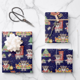 キッズクリスマスかわいいフェスティバル動物クマ ラッピングペーパーシート