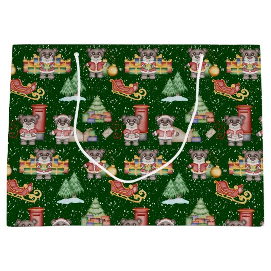 キッズクリスマスかわいいフェスティバル動物クマ ラージペーパーバッグ (正面)