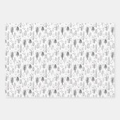 キッズクリスマスかわいい黒と白の木の森 ラッピングペーパーシート (正面3)